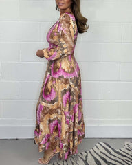 Élodie™ | Lang Farverig Kjole med Dybt V-udskæring