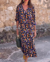 Nathalie™ | Retro Print Kjole med V-hals