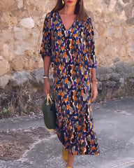 Nathalie™ | Retro Print Kjole med V-hals