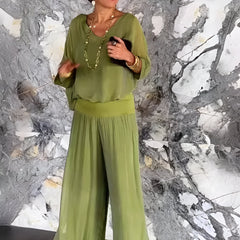 Louise™ | Elegant sæt med V-hals top og bukser