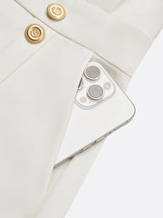 Malene™ | Ensfarvet midi-kjole med knapspalt og rund halsudskæring