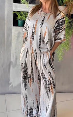 Fiera™ | Afslappet sæt i satin med rund hals