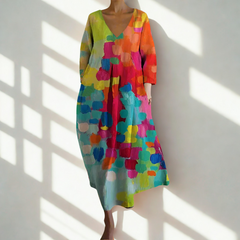 Iris™ | Farverig Kjole med V-udskæring