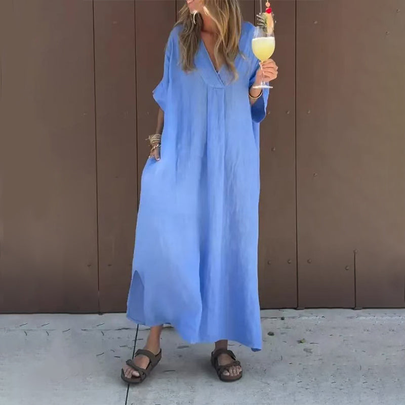 Luna™ | Kjole i Blanding af Bomuld med V-udskæring